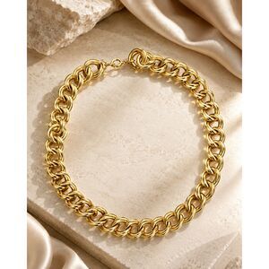 Vintage Gold Tone Chunky Link Double Chain Necklace 80s 9Statement Collar 18”